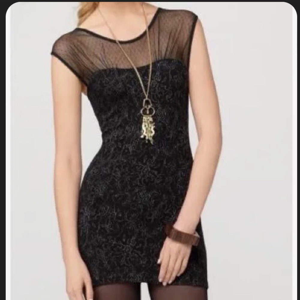 Free People Black and Gold Mini Dress